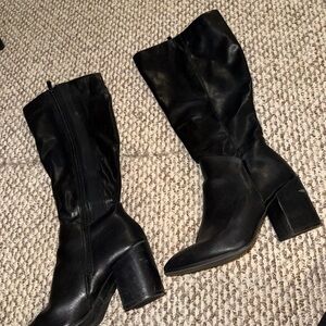 Black Leather WIDE CALF Knee-High Boots